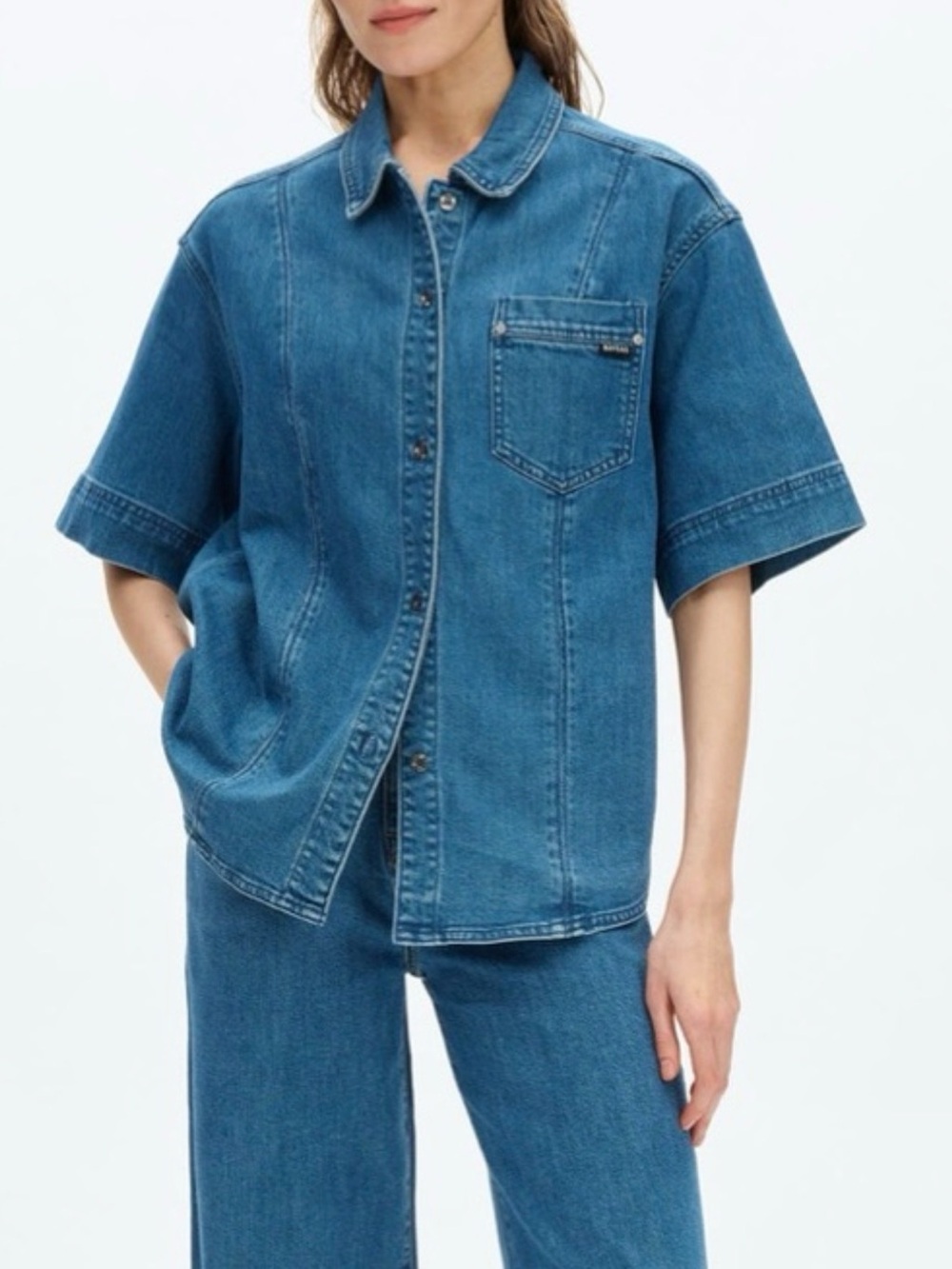 Bayeas Women's Dark Blue Denim Button-Down Shirt  NWT Size Small